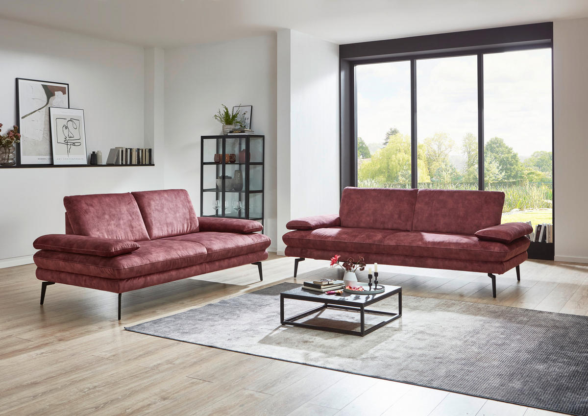 3-SITZER-SOFA in Velours Dunkelrot  - Beige/Schwarz, Design, Textil/Metall (222/89/104cm) - Dieter Knoll