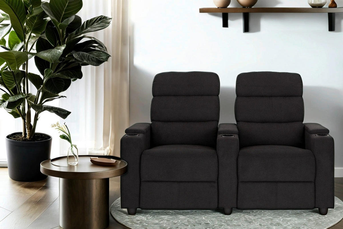 HEIMKINO-SOFA Mikrofaser Anthrazit  - Anthrazit/Schwarz, KONVENTIONELL, Kunststoff/Textil (164/107/90cm) - MID.YOU