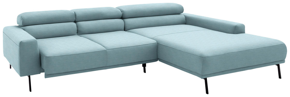 ECKSOFA Cord Hellblau  - Schwarz/Hellblau, Design, Textil/Metall (293/215-217cm) - Schöner Wohnen