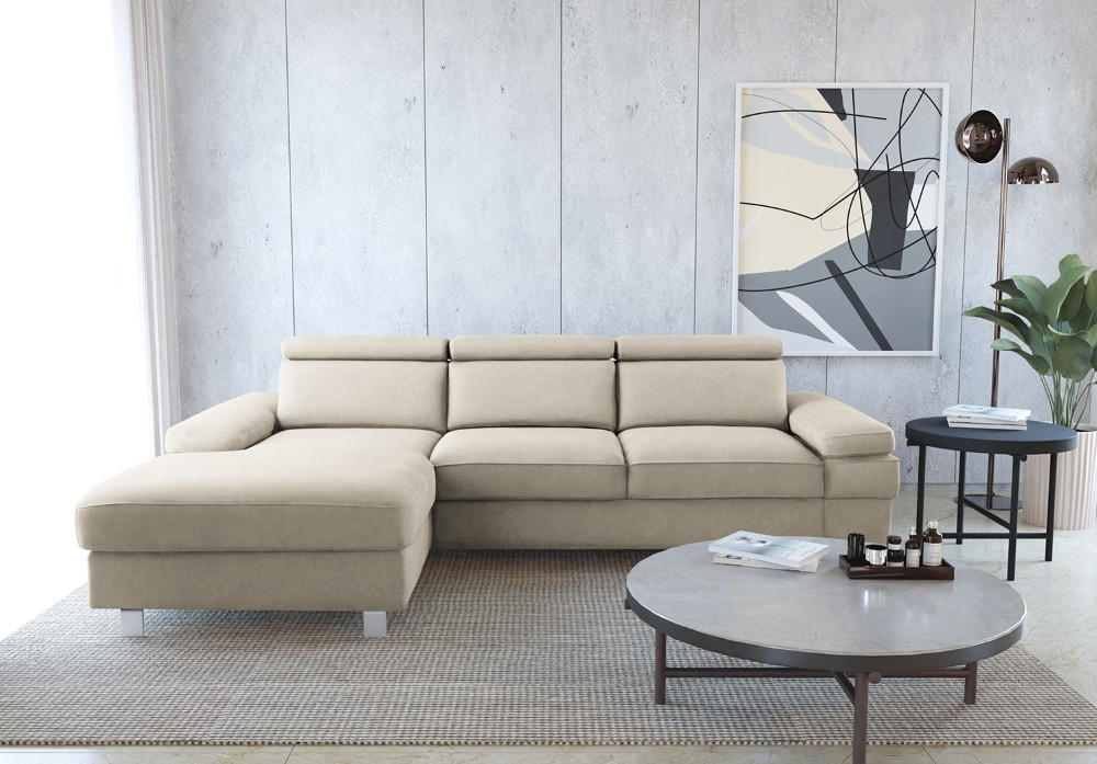 ECKSOFA in Mikrofaser Silberfarben - Silberfarben, Konventionell, Textil/Metall (260/82/182cm) - Trendmanufaktur