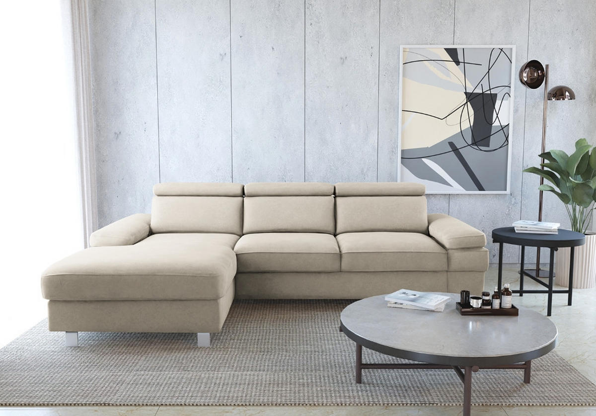 ECKSOFA in Mikrofaser Silberfarben  - Silberfarben, Konventionell, Textil/Metall (259/82/182cm) - Trendmanufaktur