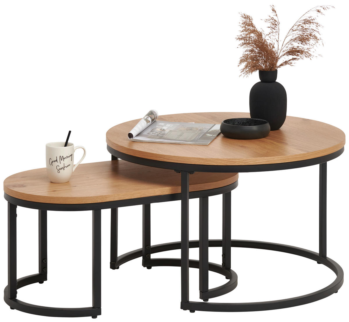 COUCHTISCHSET in Holz, Metall, Holzwerkstoff 70/70/42 cm  - Eichefarben/Schwarz, Konventionell, Holz/Holzwerkstoff (70/70/42cm) - Stylife