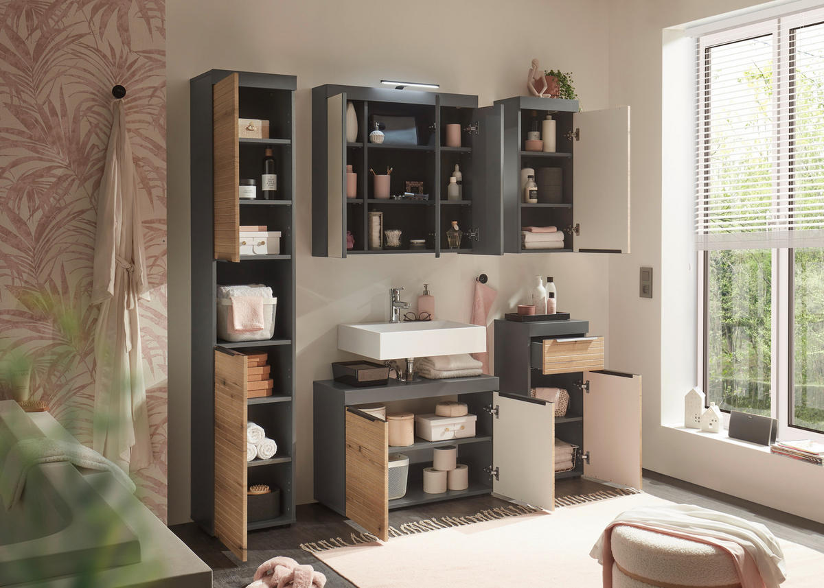 MIDISCHRANK 36/79/31 cm  - Eichefarben/Schwarz, Basics, Holzwerkstoff/Kunststoff (36/79/31cm) - MID.YOU