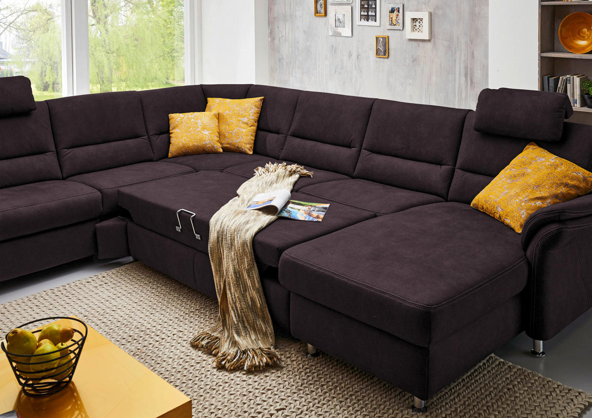 SOFFA i mikrofiber mörkbrun  - aluminiumfärg/mörkbrun, Klassisk, metall/textil (262/335/173cm) - Beldomo System