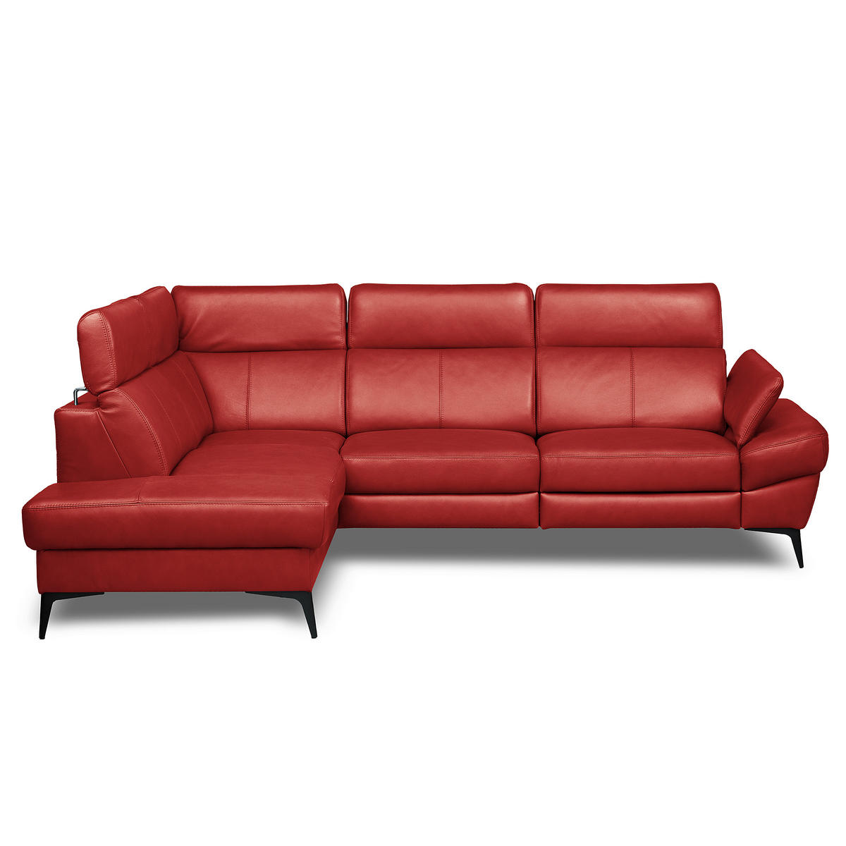 ECKSOFA Rot Echtleder Lederlook Bettkasten, Schlaffunktion, Rücken echt, Armteilverstellung, Kopfteilverstellung  - Rot/Schwarz, Design, Leder/Textil (211/264cm) - Livetastic