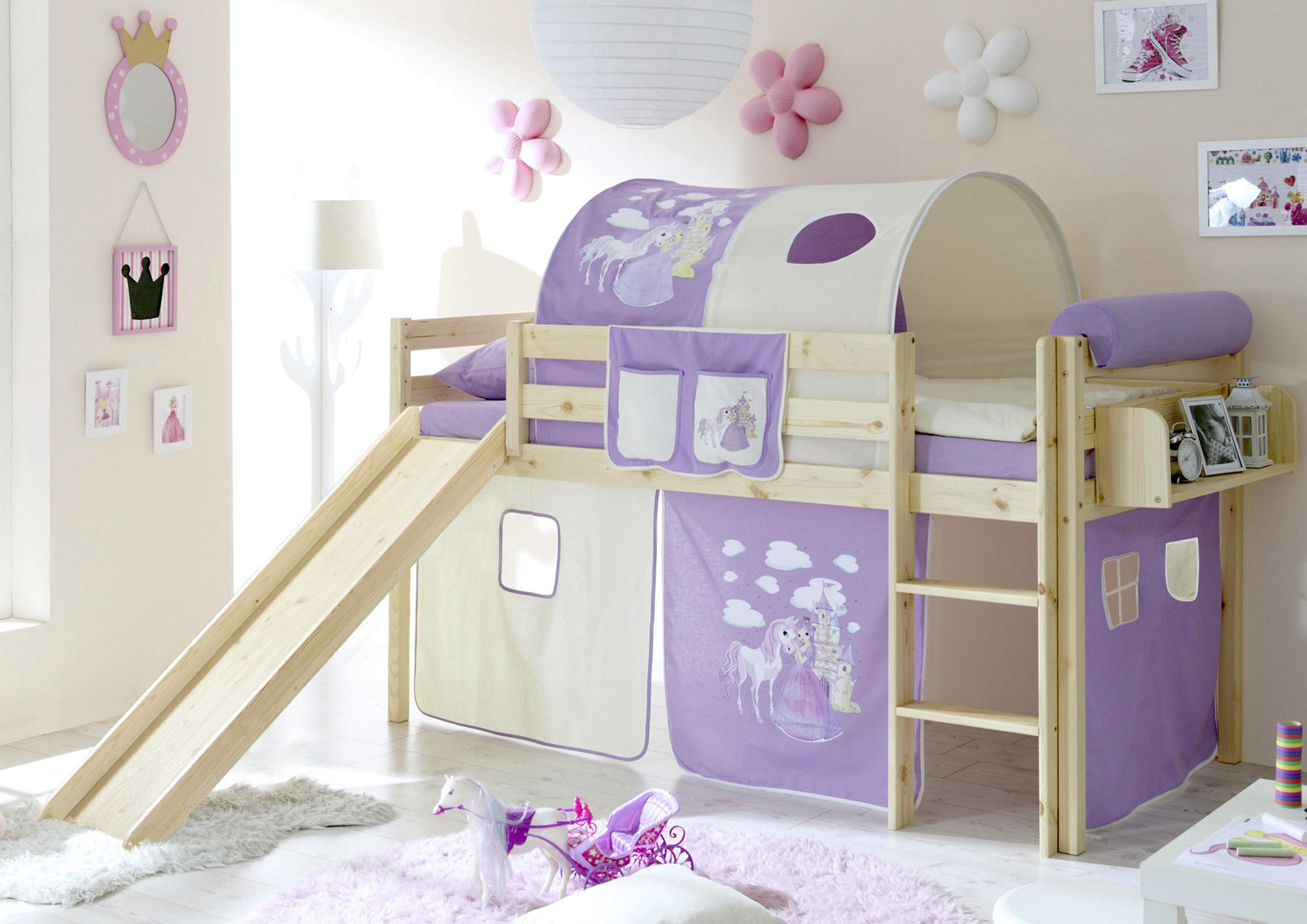 SPIELBETT Kiefer massiv 90/200 cm Kieferfarben, Flieder  - Flieder/Kieferfarben, Natur, Holz (90/200cm) - MID.YOU