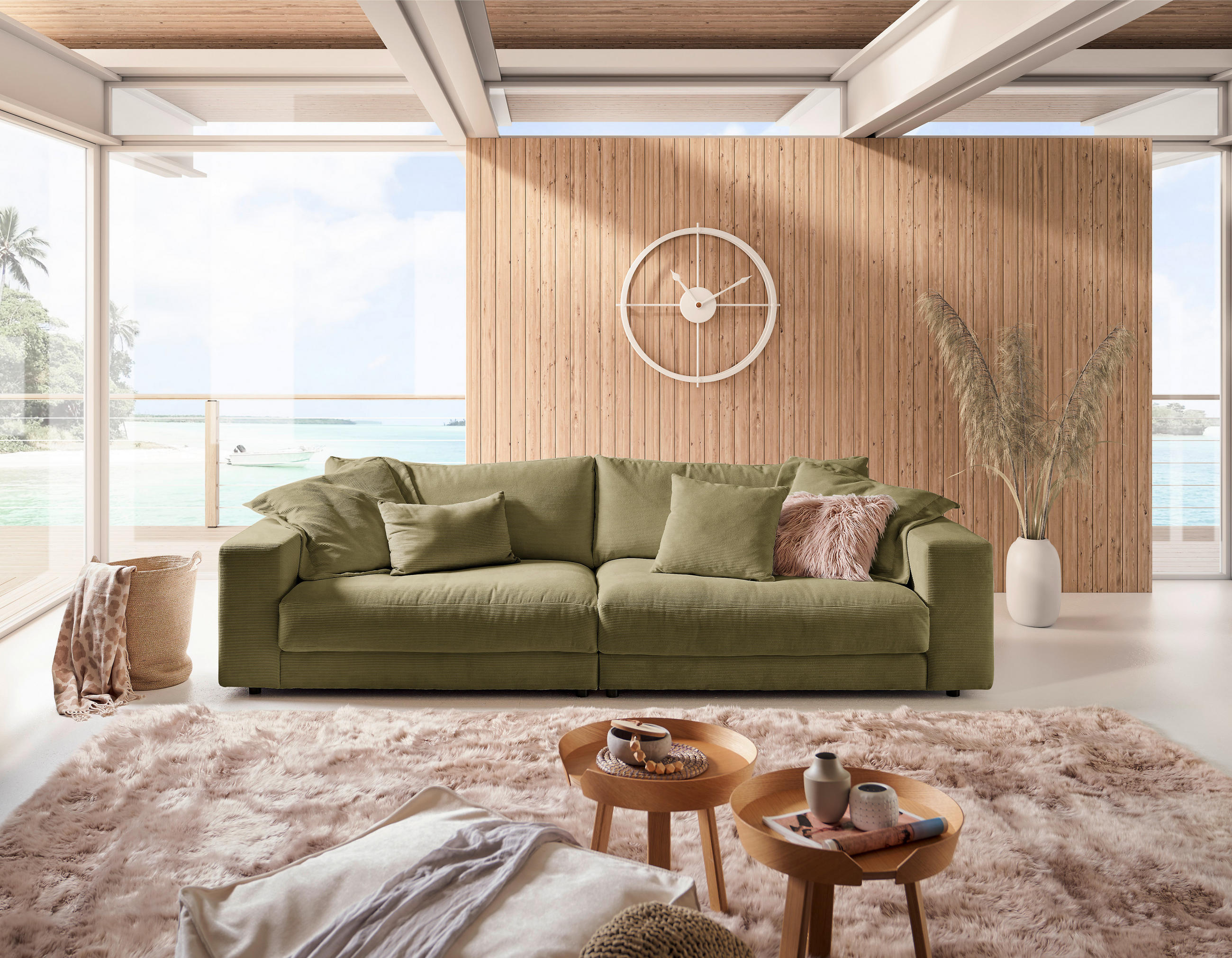 3-SITZER-SOFA in Feincord Dunkelgrün  - Dunkelgrün/Schwarz, Design, Kunststoff/Textil (290/86/127cm) - Lomoco