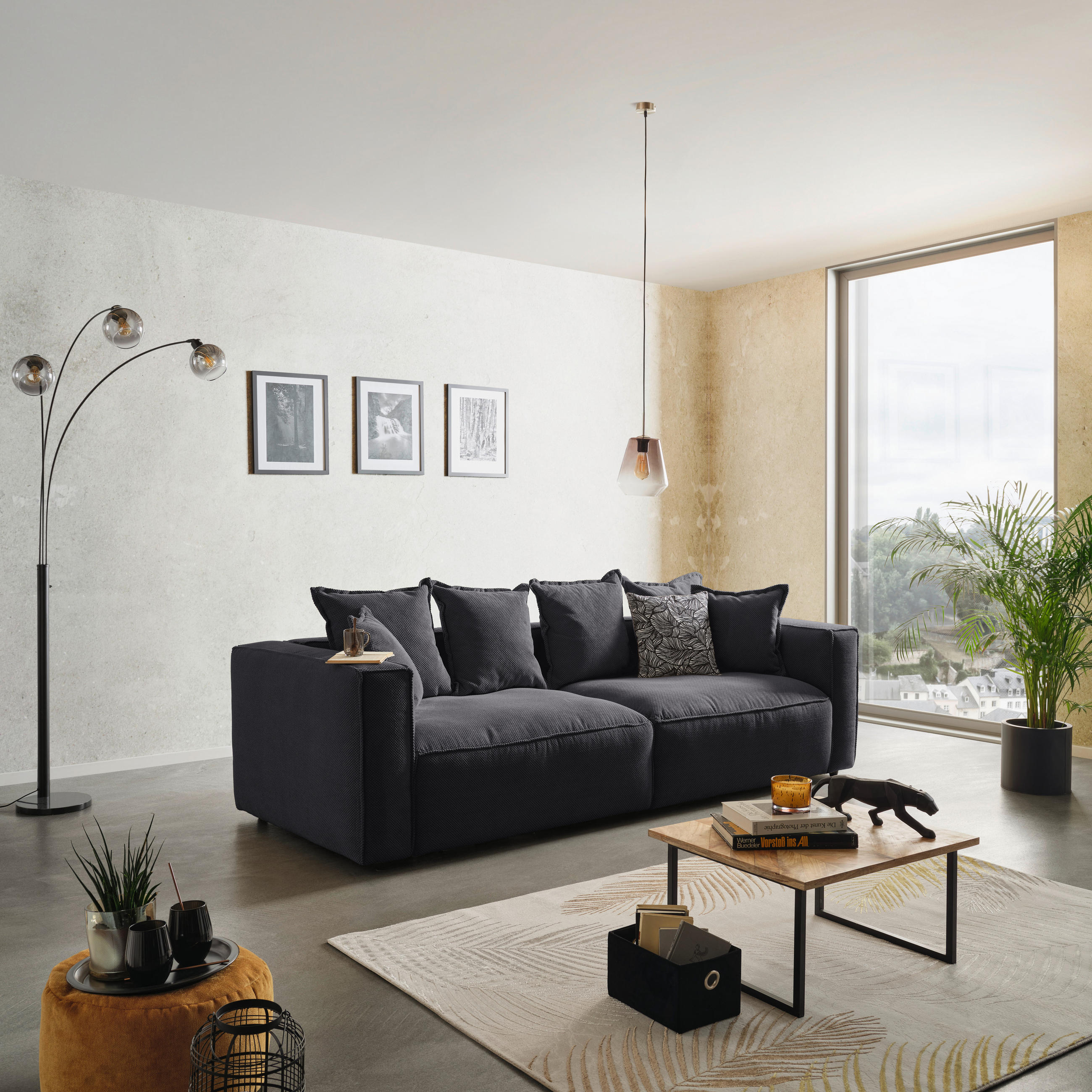 BIGSOFA Mikrofaser Anthrazit  - Anthrazit/Schwarz, MODERN, Textil (280/72/109cm) - MID.YOU