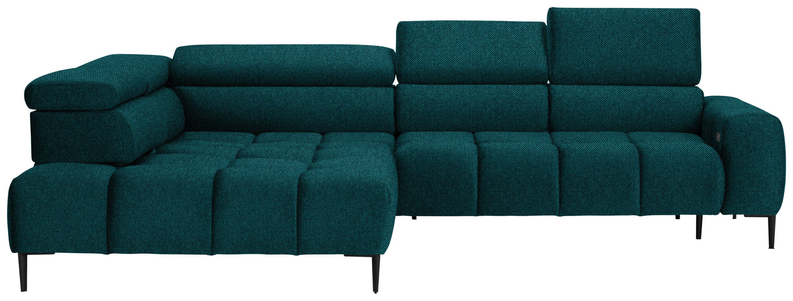 ECKSOFA in Webstoff Petrol  - Petrol/Schwarz, Design, Textil/Metall (216/300cm) - Welnova