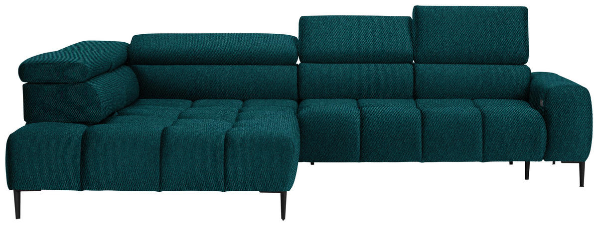 ECKSOFA Petrol Webstoff  - Petrol/Schwarz, Design, Textil/Metall (216/300cm) - Welnova