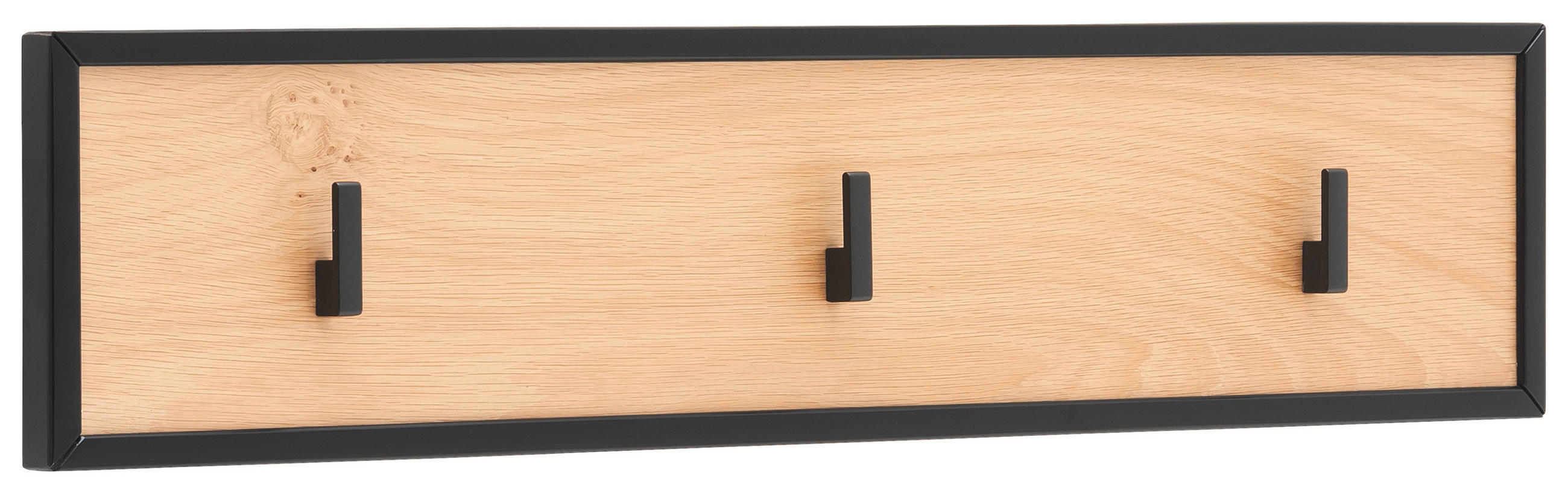 HAKENLEISTE  in Asteiche teilmassiv Schwarz, Eiche Bianco  - Eiche Bianco/Schwarz, Natur, Holz/Metall (80/18/6cm)
