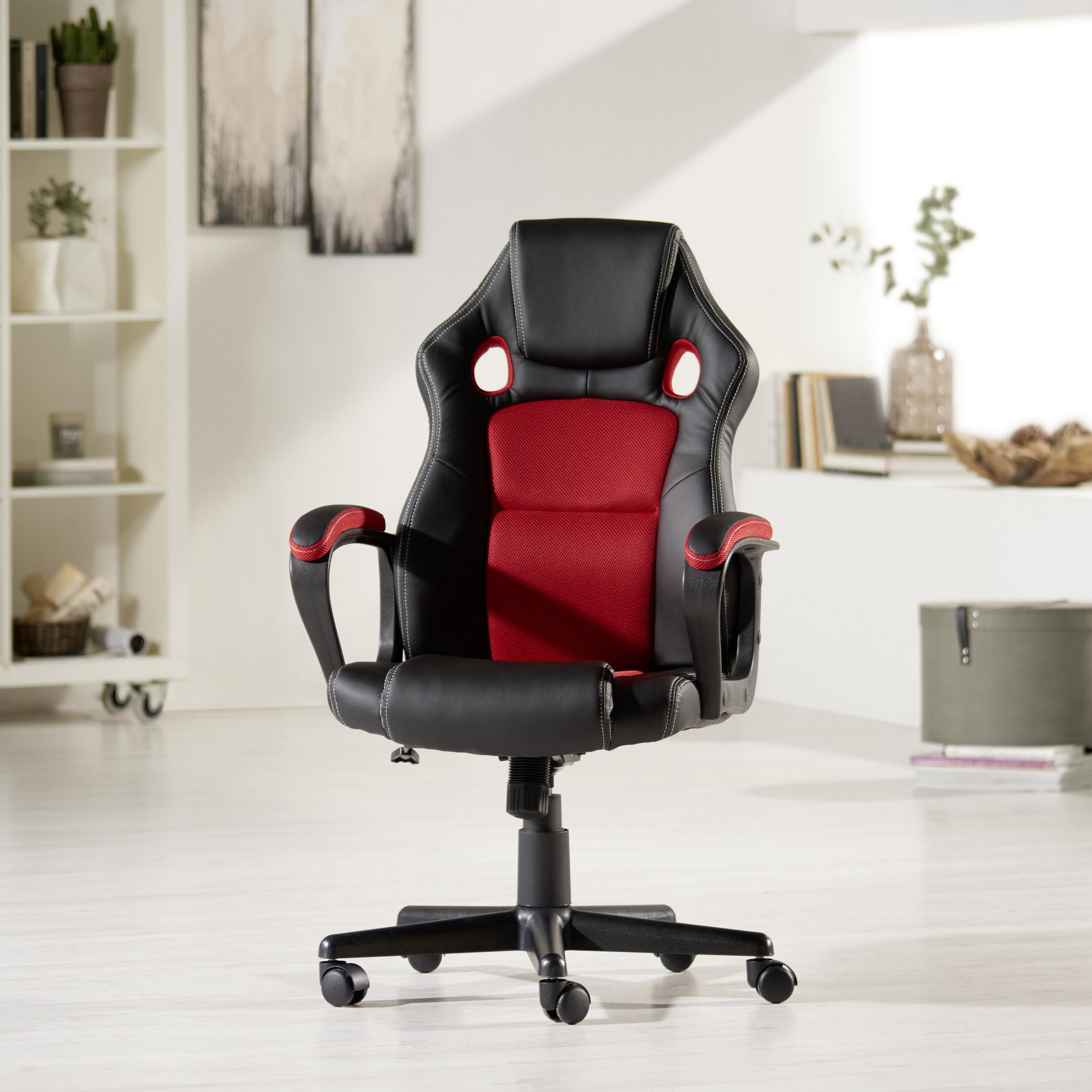GAMINGSTUHL in Lederlook Rot, Schwarz - Rot/Schwarz, Design, Kunststoff/Textil (62/103-113/67cm) - MID.YOU