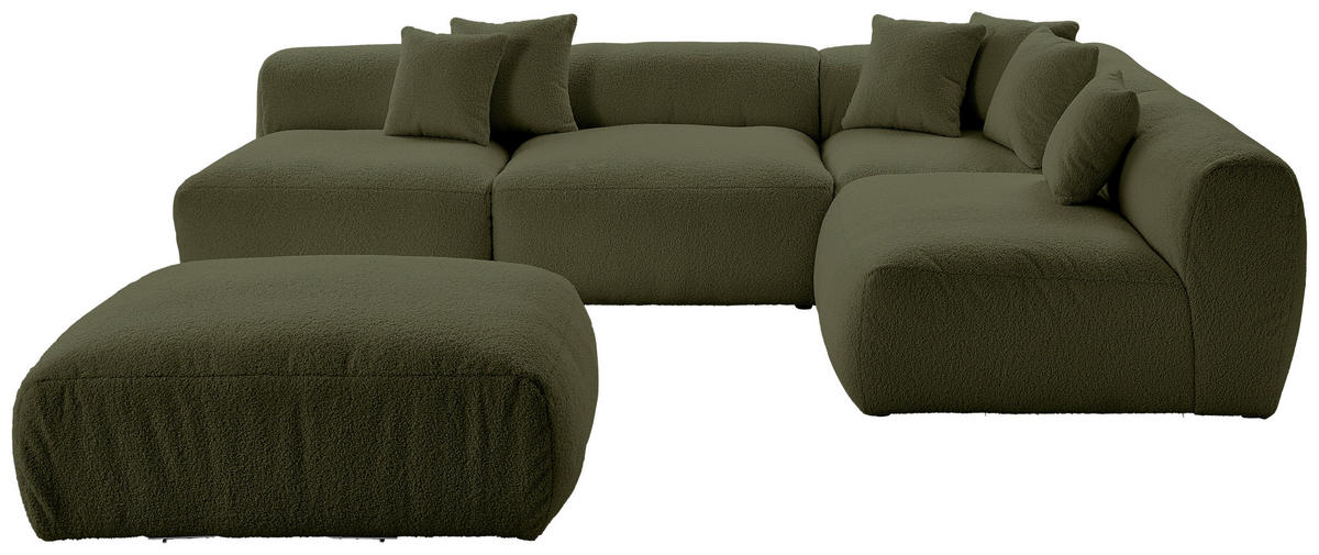 ECKSOFA inkl. Hocker BLOOM Olivgrün Flachgewebe, Teddystoff  - Olivgrün, Trend, Textil (315/235cm) - Livetastic
