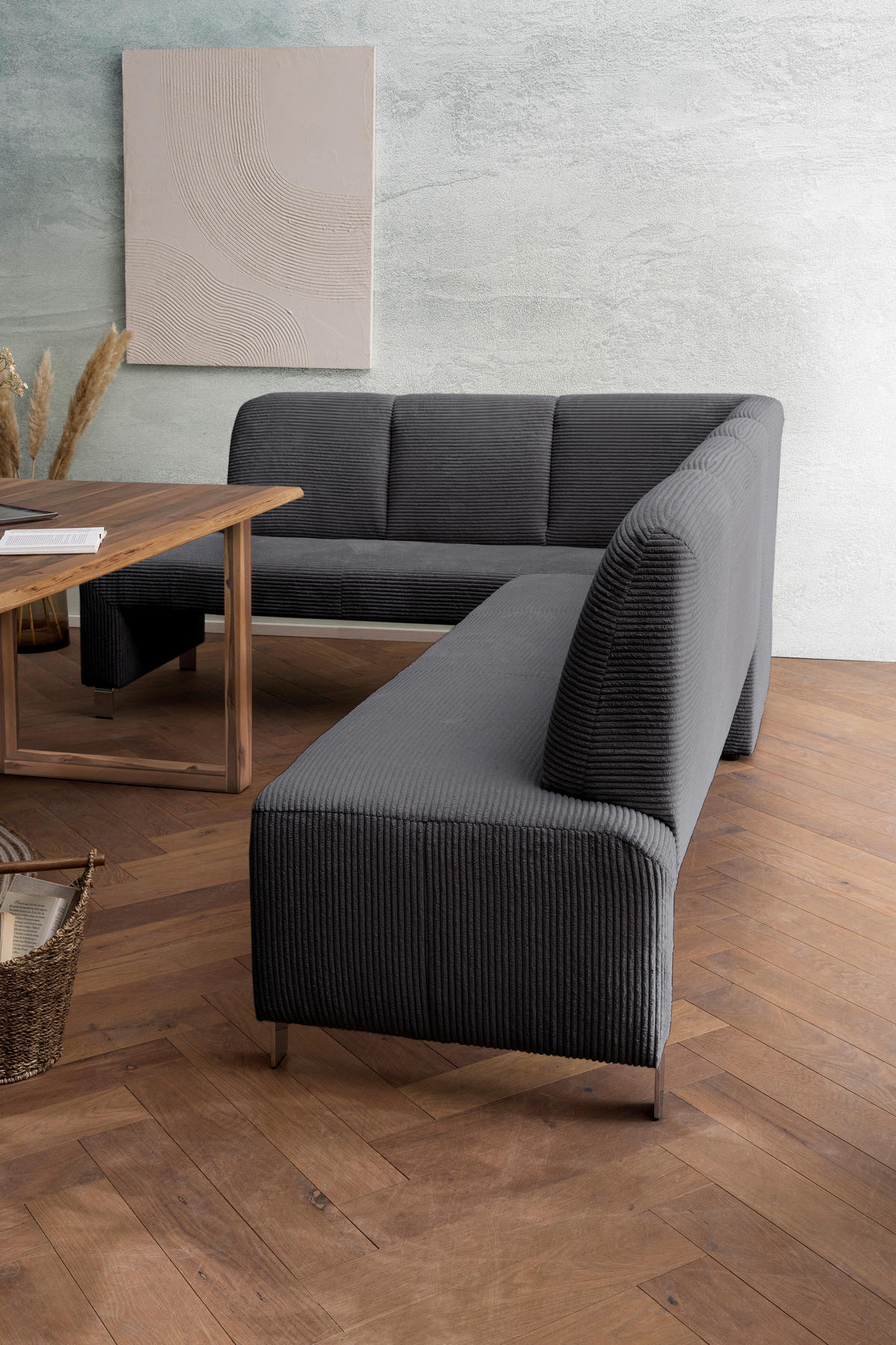KLUPA KUTNA  antracit  drvo, tekstil, drvni materijal      - srebrne boje/antracit, Moderno, drvni materijal/drvo (263/198cm) - Livetastic