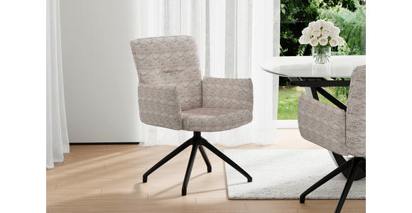 ARMLEHNSTUHL  Sitzfläche 360° drehbar, inklusive Armlehnen, automatische Rückholfunktion Webstoff  - Taupe/Schwarz, Design, Textil/Metall (65/91/65cm) - Novel