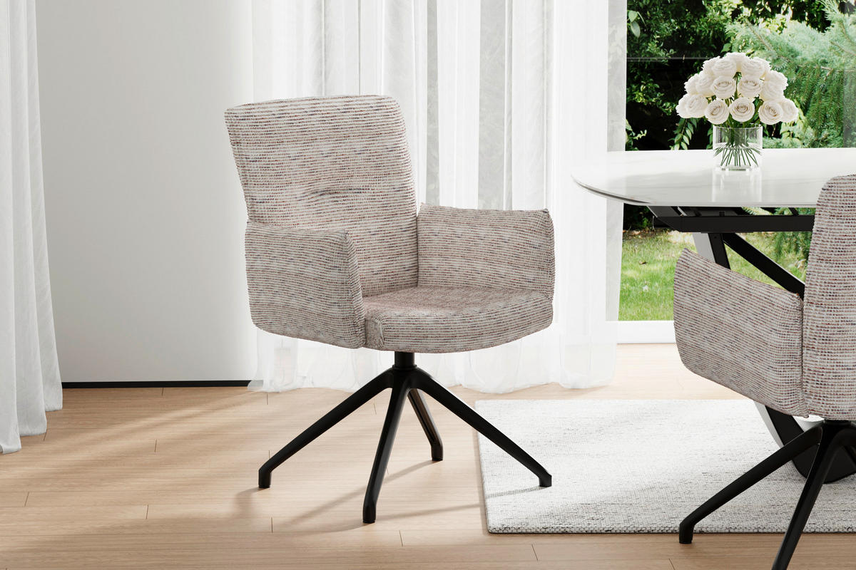 ARMLEHNSTUHL  Sitzfläche 360° drehbar, inklusive Armlehnen, automatische Rückholfunktion Webstoff  - Taupe/Schwarz, Design, Textil/Metall (65/91/65cm) - Novel