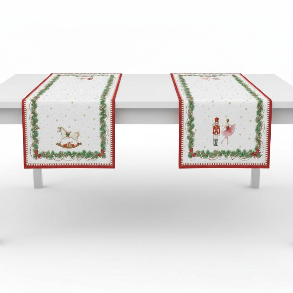 Pozzi AND Easy Life Tischläufer Magie DE Noel Rot, Weiß, Hellgelb, Smaragdgrün 140x45 cm