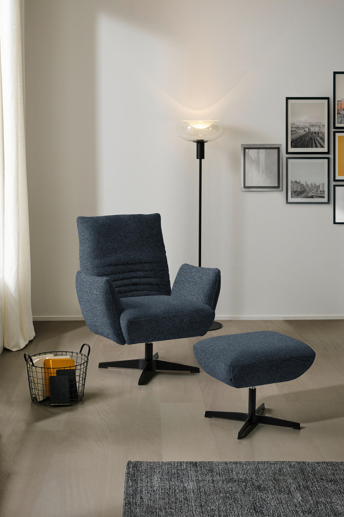 SESSEL in Bouclé Blau  - Blau/Schwarz, Design, Textil/Metall (60/94/86cm) - Dieter Knoll