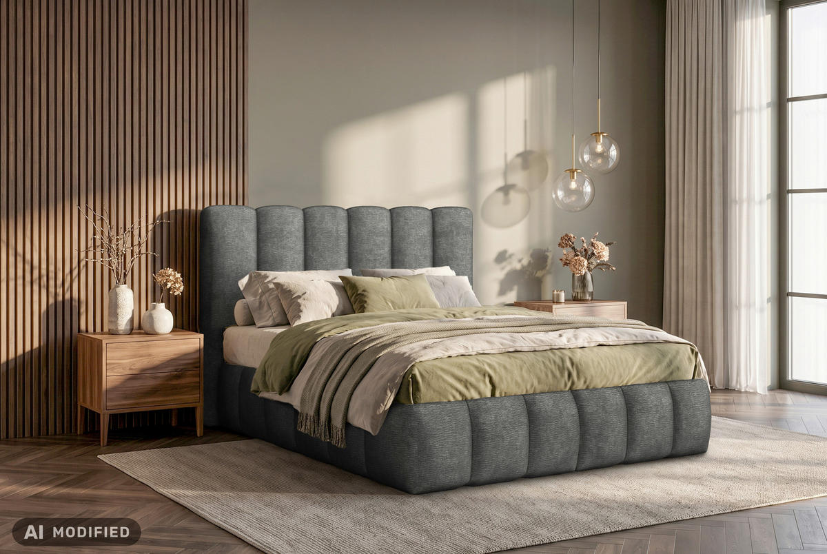 BOXSPRINGBETT 140/200 cm,  in Graphitfarben, Matratze, H3 + H4 = fest + sehr fest  - Schwarz/Graphitfarben, Modern, Holz/Holzwerkstoff (140/200cm) - MID.YOU