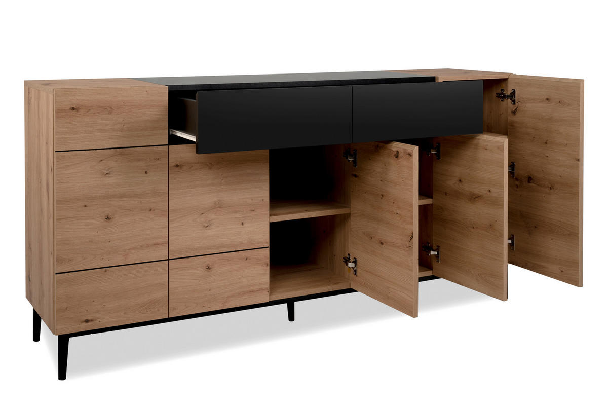 SIDEBOARD 180/90/42 cm  in Schwarz, Eichefarben  - Eichefarben/Schwarz, Konventionell, Holzwerkstoff/Kunststoff (180/90/42cm) - MID.YOU