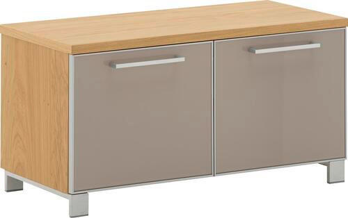 GARDEROBENBANK Eiche furniert Taupe, Eichefarben  - Taupe/Chromfarben, Design, Glas/Holz (84/45/37cm)