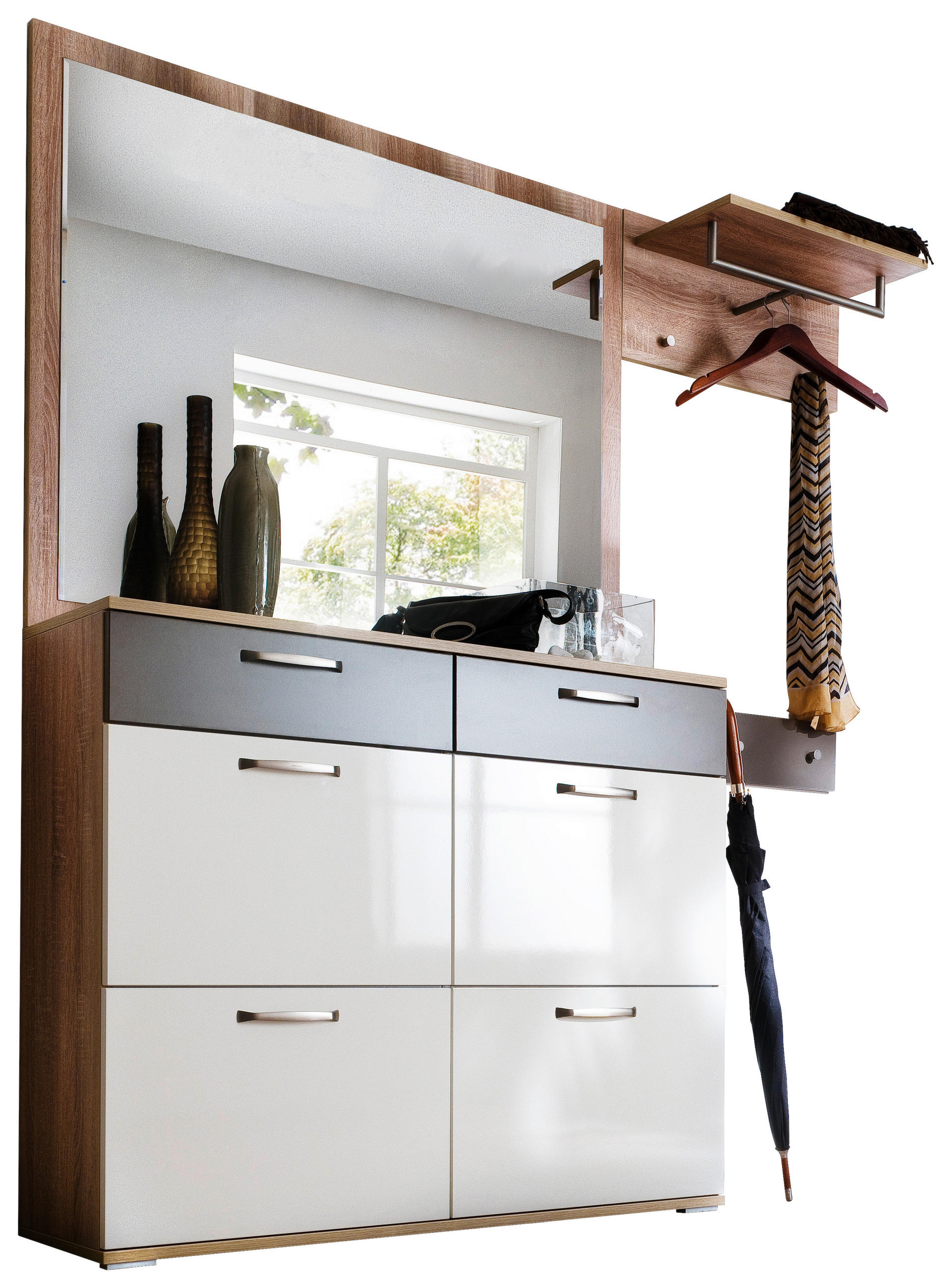 GARDEROBE 4-teilig  in 181/201/36 cm  - Eichefarben/Braun, Design, Glas/Holzwerkstoff (181/201/36cm) - Moderano
