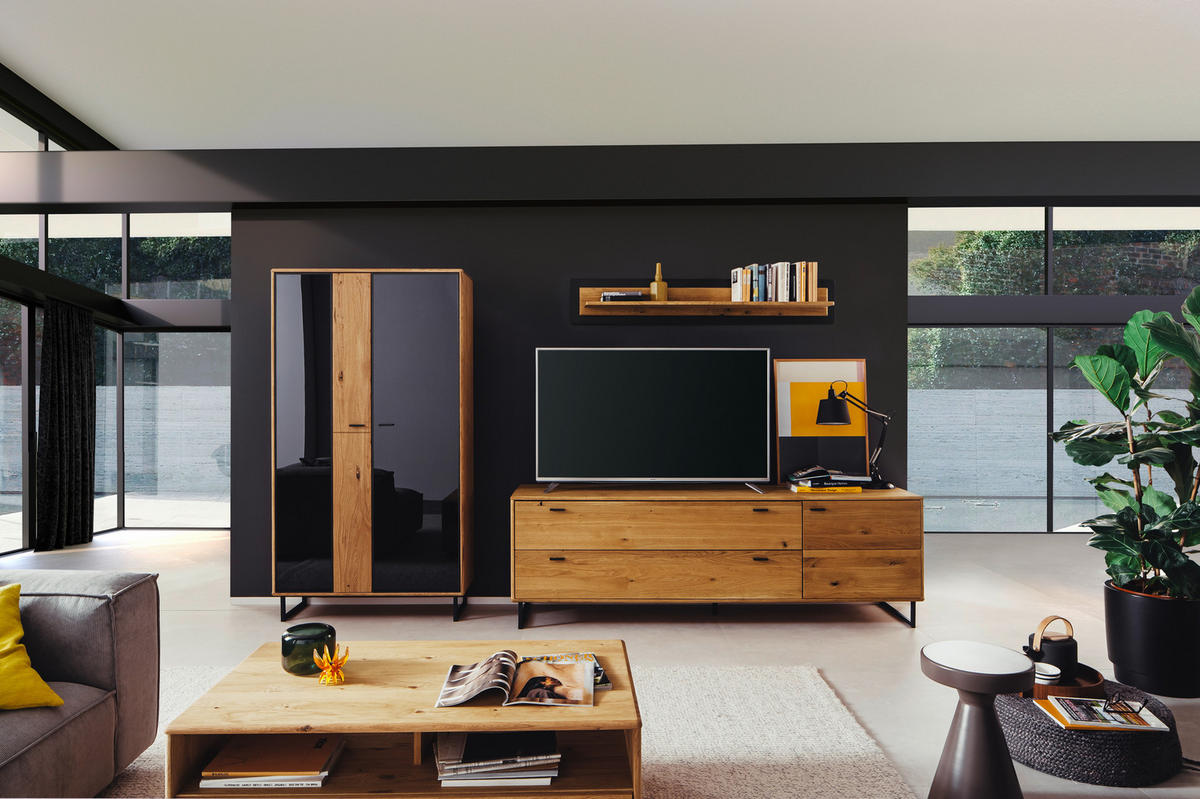 WOHNWAND  in Anthrazit, Wildeiche 319/186/50 cm  - Wildeiche/Anthrazit, Design, Glas/Holz (319/186/50cm) - MID.YOU