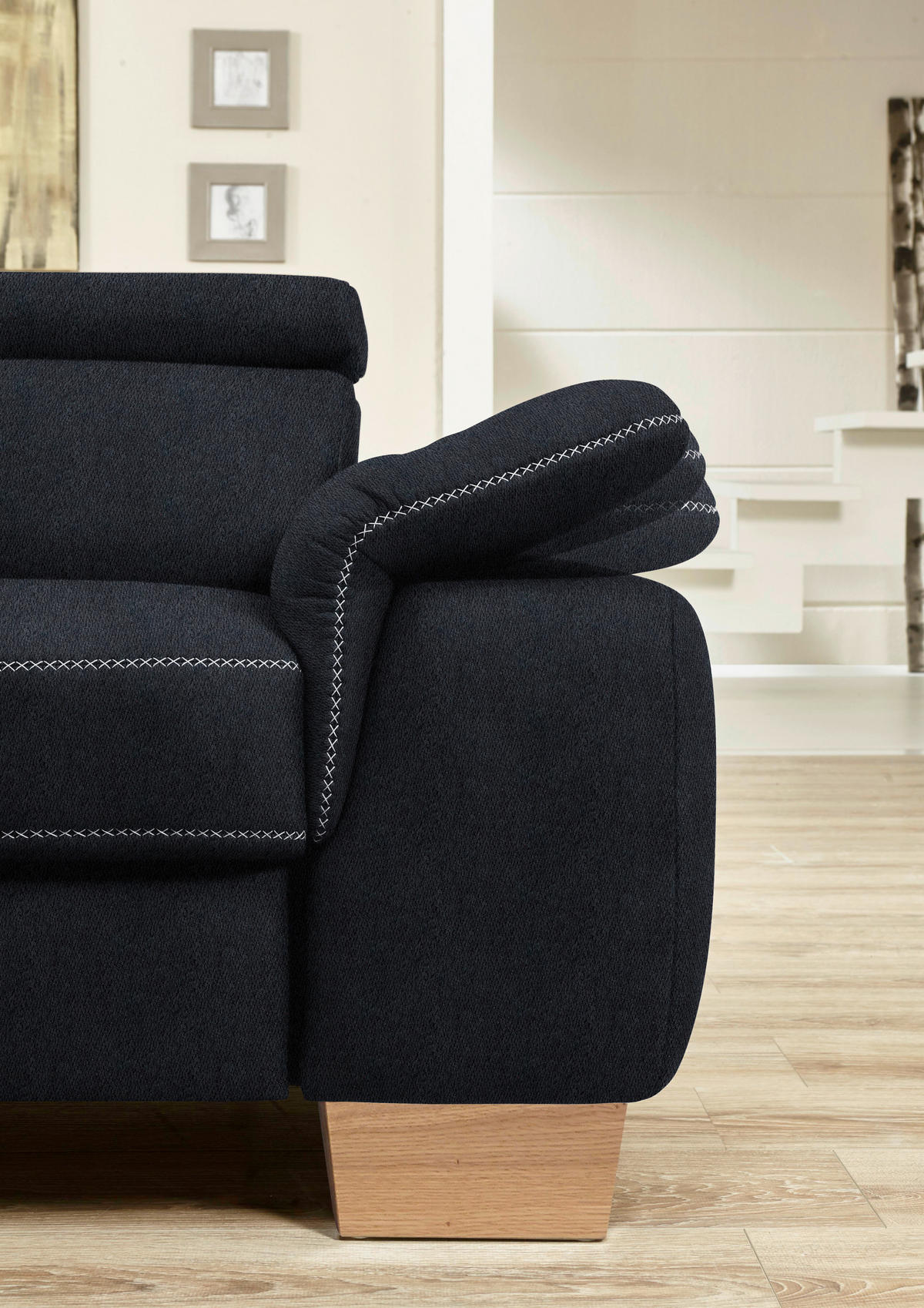 ECKSOFA in Mikrofaser Schwarz  - Eichefarben/Beige, Natur, Holz/Textil (273/226cm) - Beldomo System