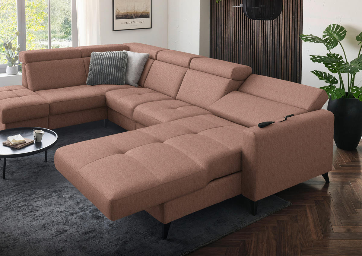 WOHNLANDSCHAFT Flachgewebe Terracotta  - Terracotta/Schwarz, Konventionell, Textil/Metall (215/333/174cm) - Beldomo System