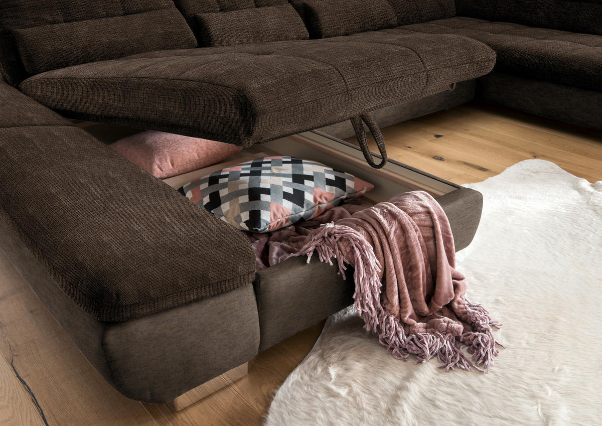 WOHNLANDSCHAFT in Mikrofaser Braun  - Chromfarben/Braun, Design, Kunststoff/Textil (204/350/211cm) - Xora