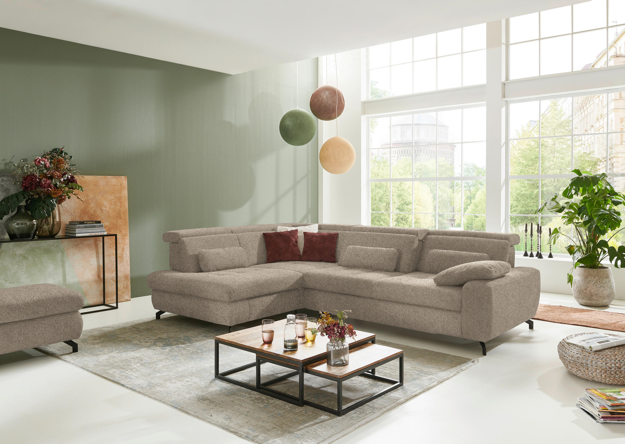 ECKSOFA in Chenille Hellbraun  - Hellbraun/Schwarz, Design, Textil/Metall (220/310cm) - Beldomo Style