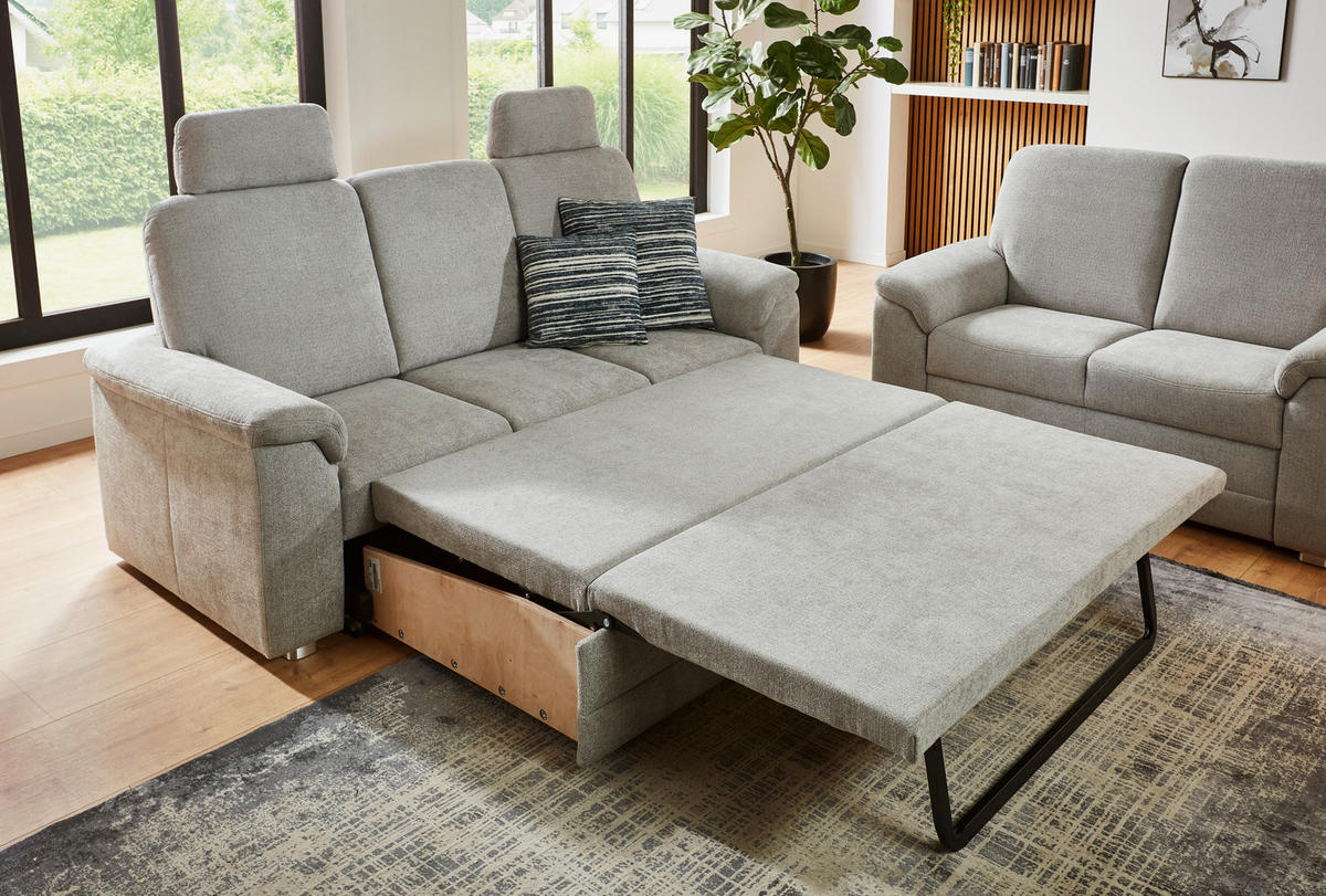 3-SITZER-SOFA Chenille Hellgrau  - Hellgrau/Alufarben, Konventionell, Textil/Metall (208/96/89cm) - Beldomo Comfort