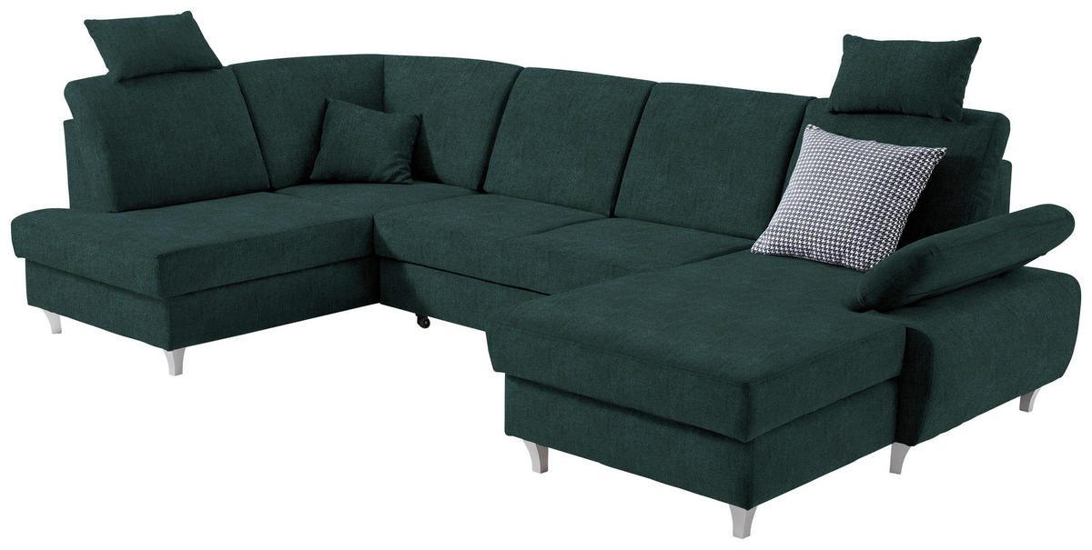 WOHNLANDSCHAFT in Struktur Dunkelgrün  - Dunkelgrün/Silberfarben, KONVENTIONELL, Holz/Textil (186/322/167cm) - Cantus