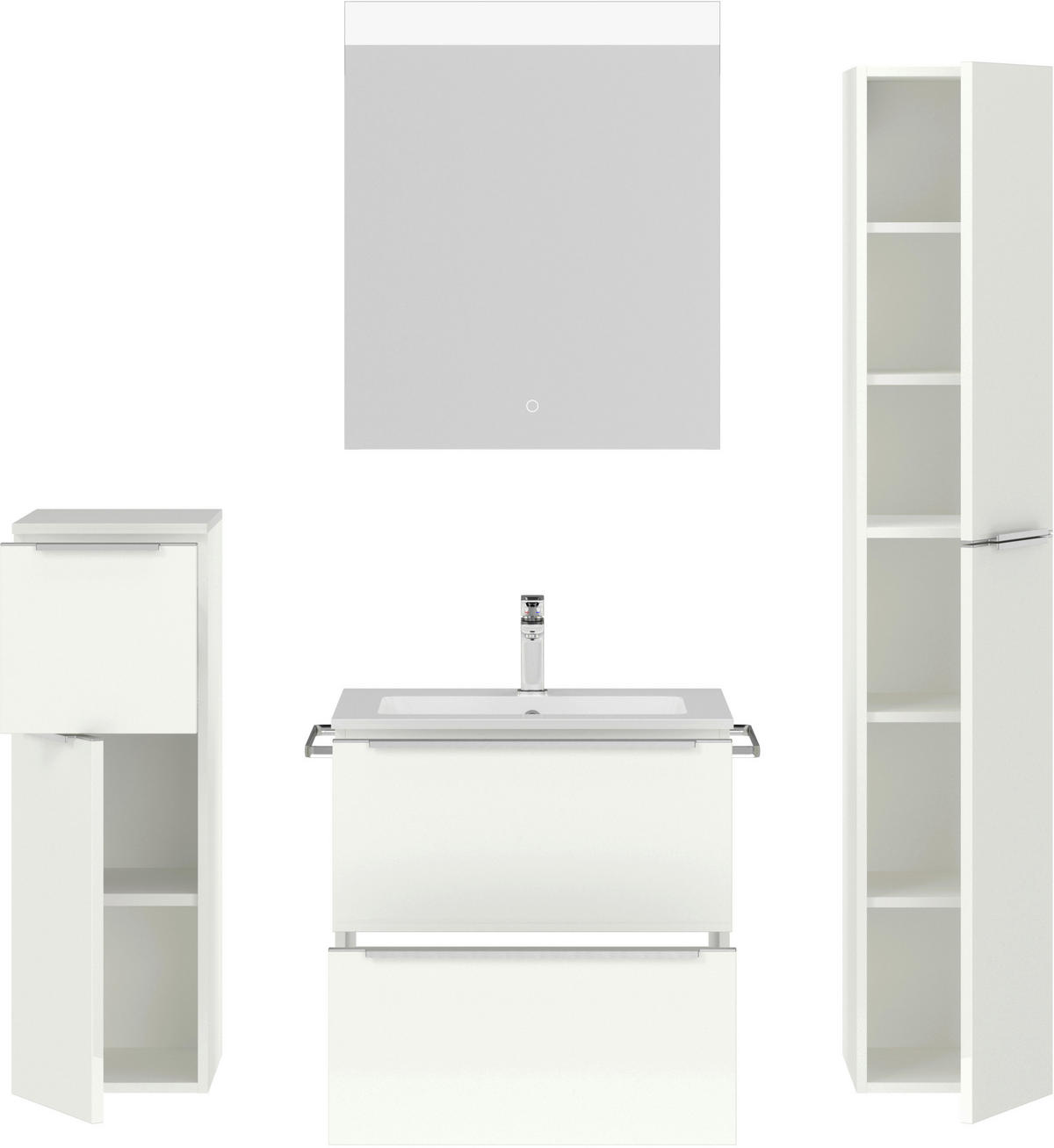 BADEZIMMER 5-teilig  in 121 cm  - Edelstahlfarben/Weiß Hochglanz, MODERN, Holzwerkstoff/Stein (121cm) - Nobilia