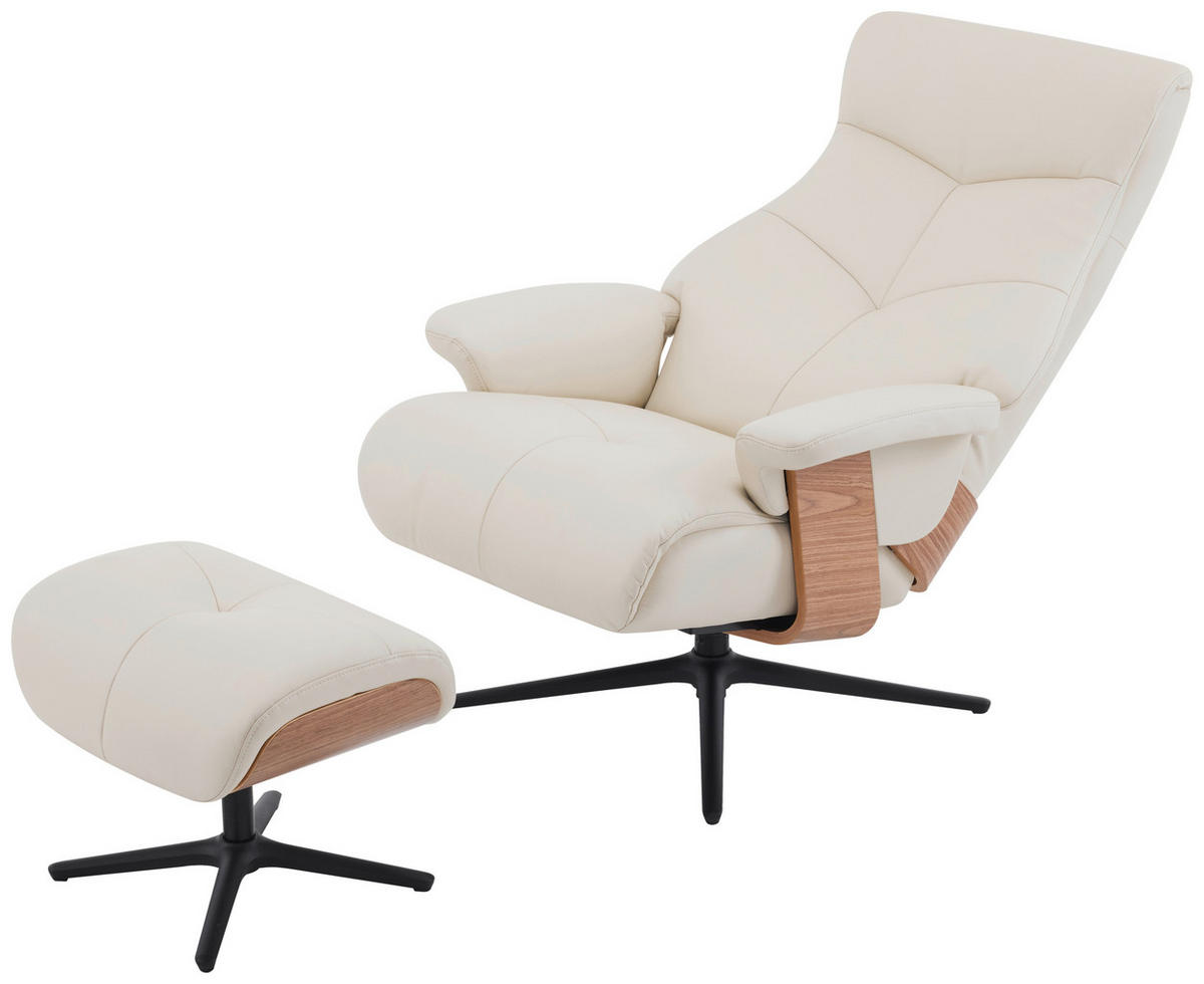 RELAXSESSELSET Lederlook Echtleder Hocker    - Beige/Schwarz, MODERN, Leder/Holz (78/111/81cm) - Livetastic