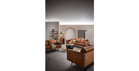 3-SITZER-SOFA Kombination Echtleder/Stoff Mikrofaser Cognac  - Cognac/Schwarz, Design, Leder/Textil (277/85/86cm) - Ambia Home