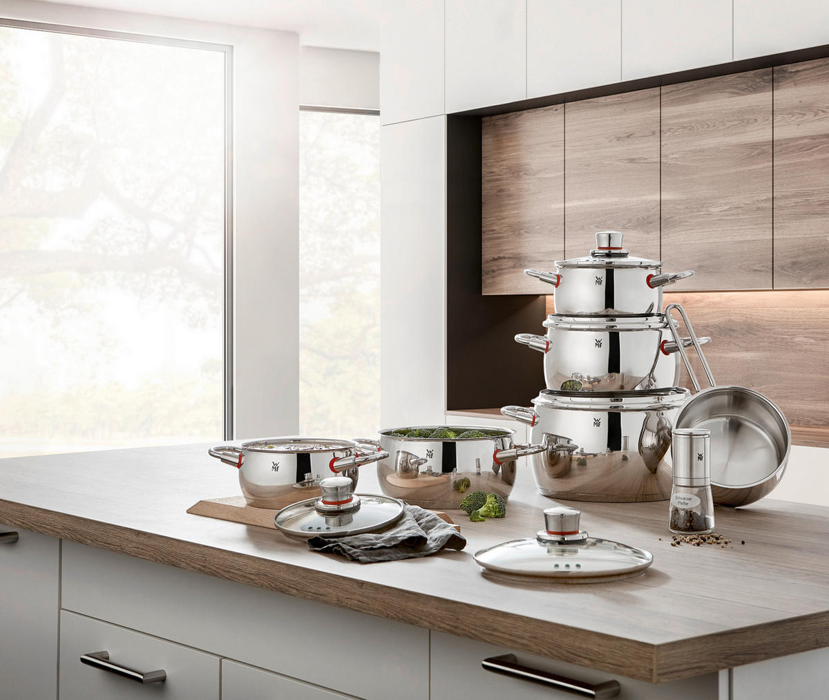 KOCHTOPFSET Quality One 6-teilig  - Silberfarben, Basics, Glas/Metall (53,2/31/28,5cm) - WMF