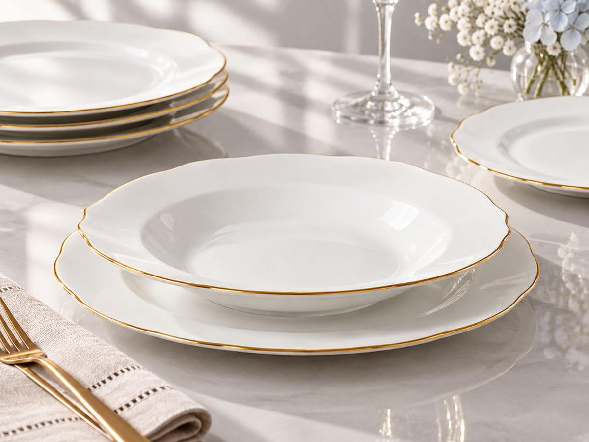 TAFELSERVICE 12-teilig 4 Personen Weiß, Goldfarben  - Goldfarben/Weiß, KONVENTIONELL, Keramik - Novel