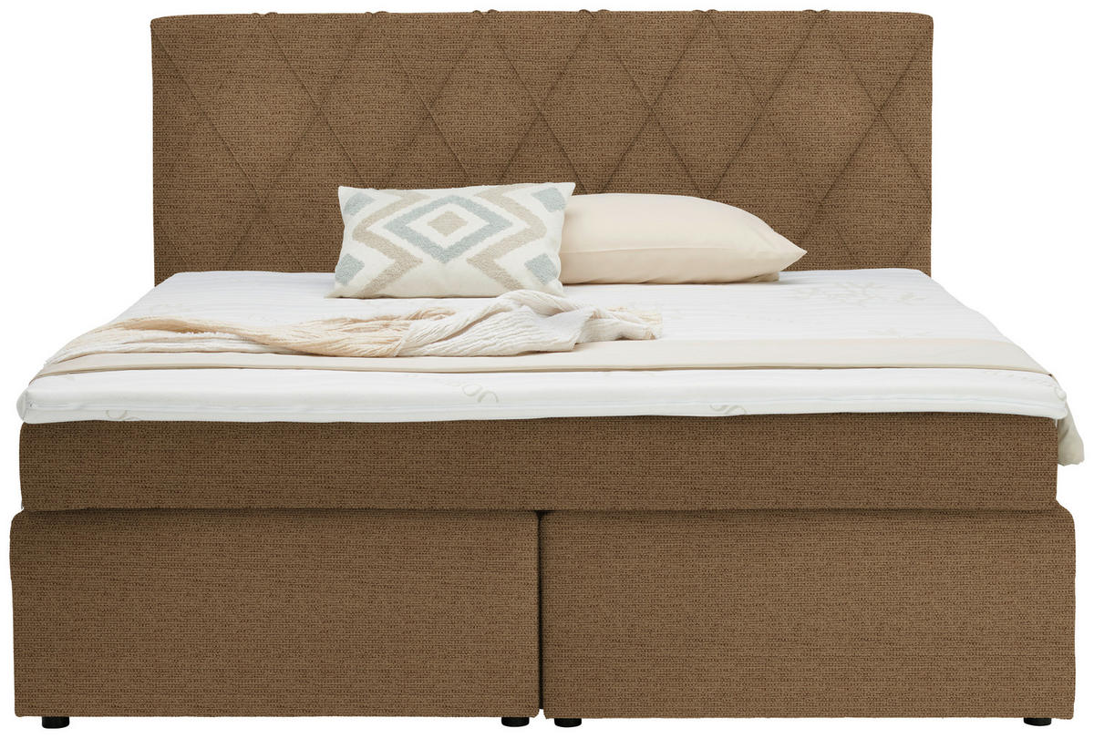 BOXSPRINGBETT 180/200 cm  in Cognac  - Cognac/Schwarz, Design, Kunststoff/Textil (180/200cm) - Xora