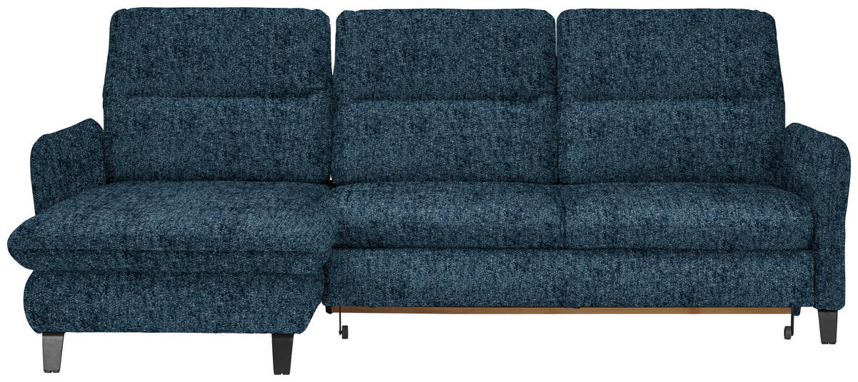 ECKSOFA Blau Chenille Bettkasten, Schlaffunktion, Rücken echt, Kopfteilverstellung, Sitztiefenverstellung  - Blau/Schwarz, KONVENTIONELL, Textil/Metall (190/254cm) - Livetastic