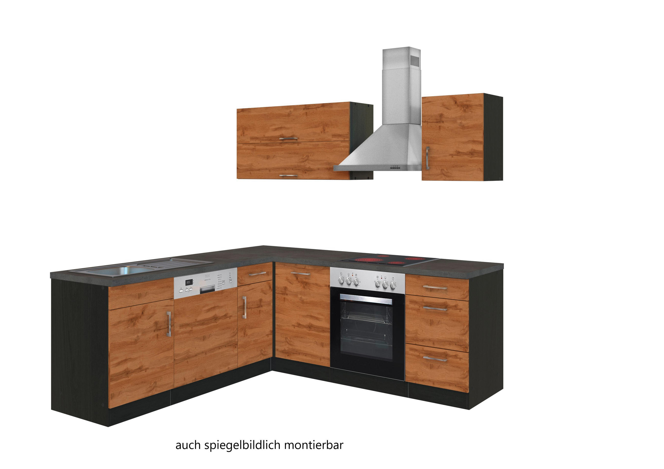 ECKKÜCHE 210/210 cm  in Graphitfarben, Schieferfarben, Eiche Wotan  - Chromfarben/Schieferfarben, Modern, Holzwerkstoff/Metall (210/210cm) - Held