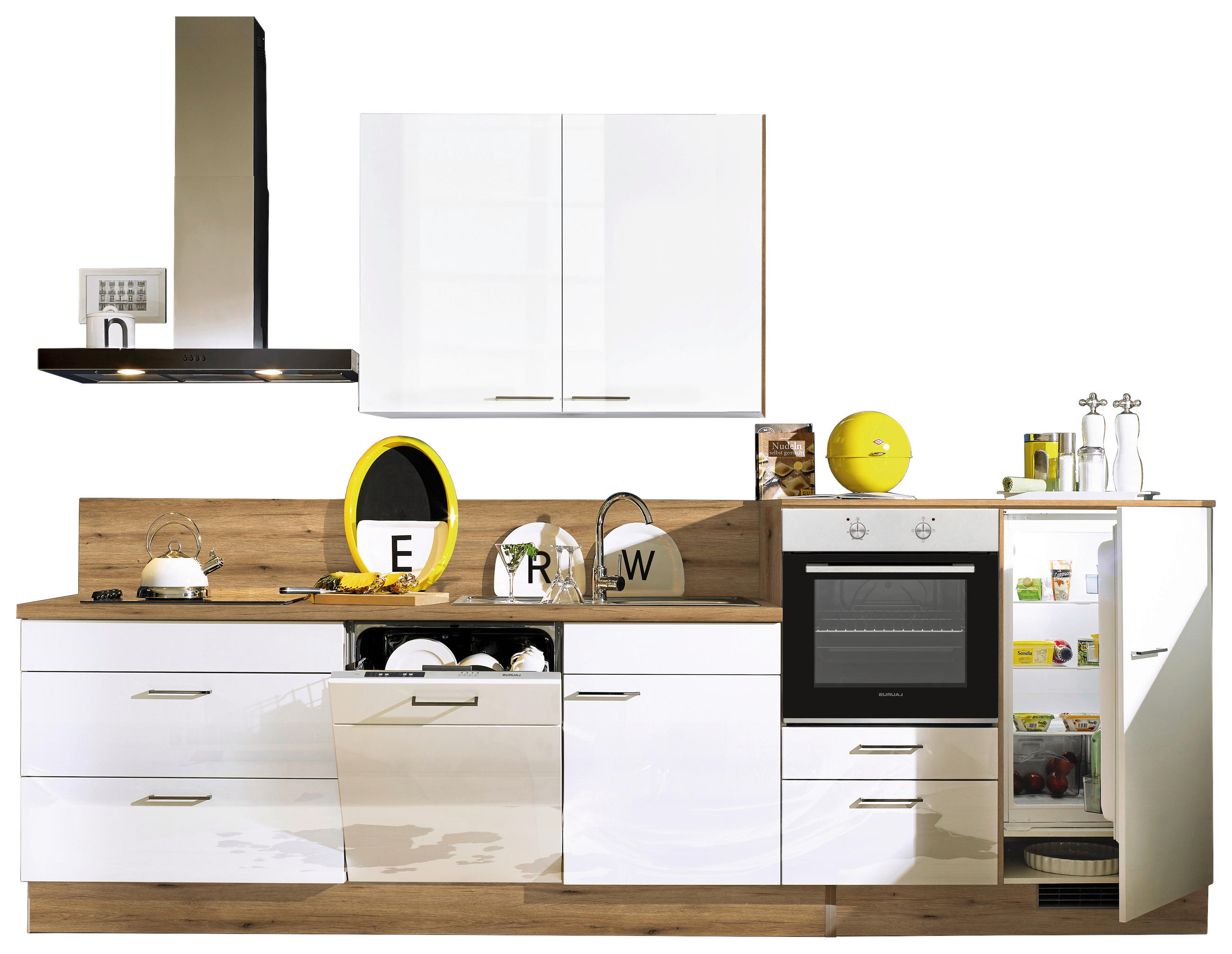 KÜCHENLEERBLOCK   in Weiß, Eichefarben  - Eichefarben/Schwarz, Design, Holzwerkstoff/Metall (330cm) - Xora