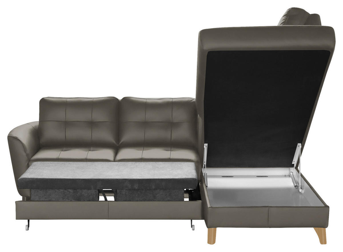 ECKSOFA in Lederlook Echtleder Schlammfarben  - Schlammfarben/Buchefarben, Design, Leder/Holz (236/190cm) - Livetastic
