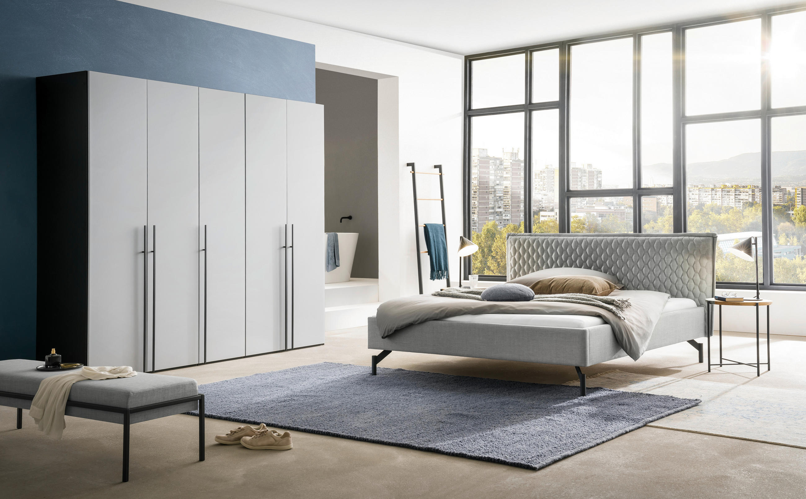 POLSTERBETT gepolstertes Kopfteil Grau 140/200 cm - Anthrazit/Grau, MODERN, Textil/Metall (140/200cm) - Hasena