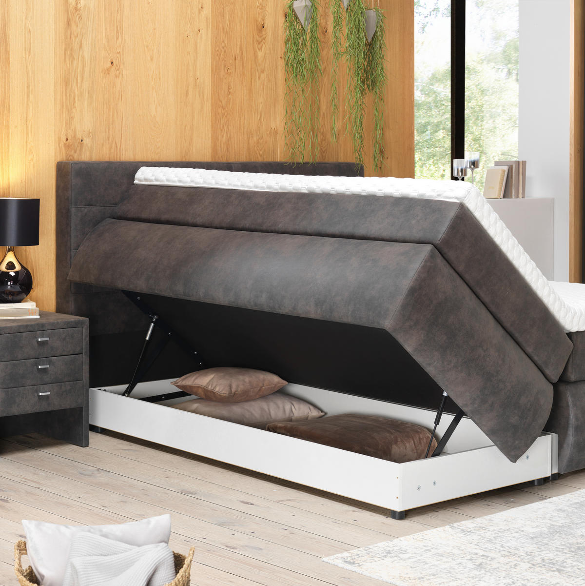 BOXSPRINGBETT 180/200 cm  in Dunkelgrau  - Dunkelgrau/Schwarz, Konventionell, Kunststoff/Textil (180/200cm) - Voleo