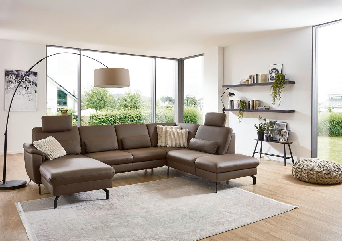 SAROKGARNITÚRA bőr barna  - barna/fekete, Konventionell, bőr/fém (168/306/224cm) - Beldomo Premium