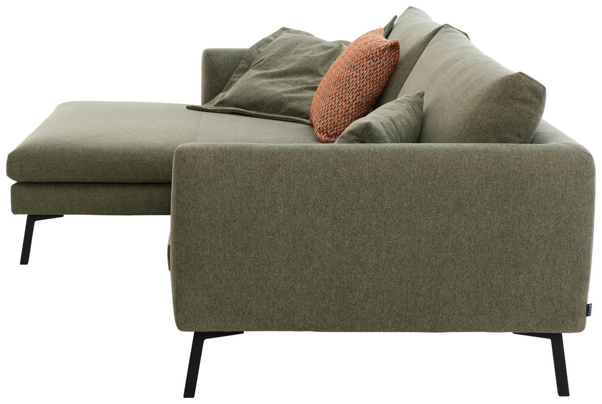 ECKSOFA Ottomane links  Dunkelgrün Flachgewebe  - Dunkelgrün/Schwarz, Design, Textil/Metall (175/267cm) - Musterring