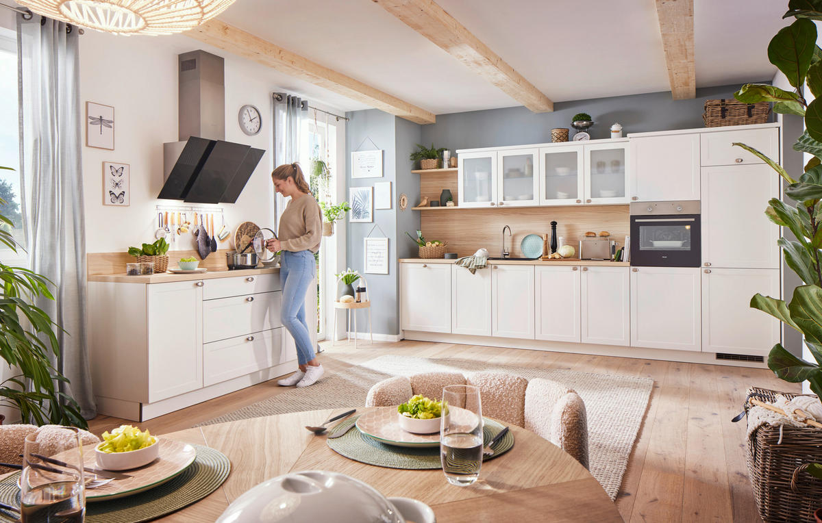 EINBAUKÜCHE   - Weiß, ROMANTIK / LANDHAUS, Holzwerkstoff - Welnova