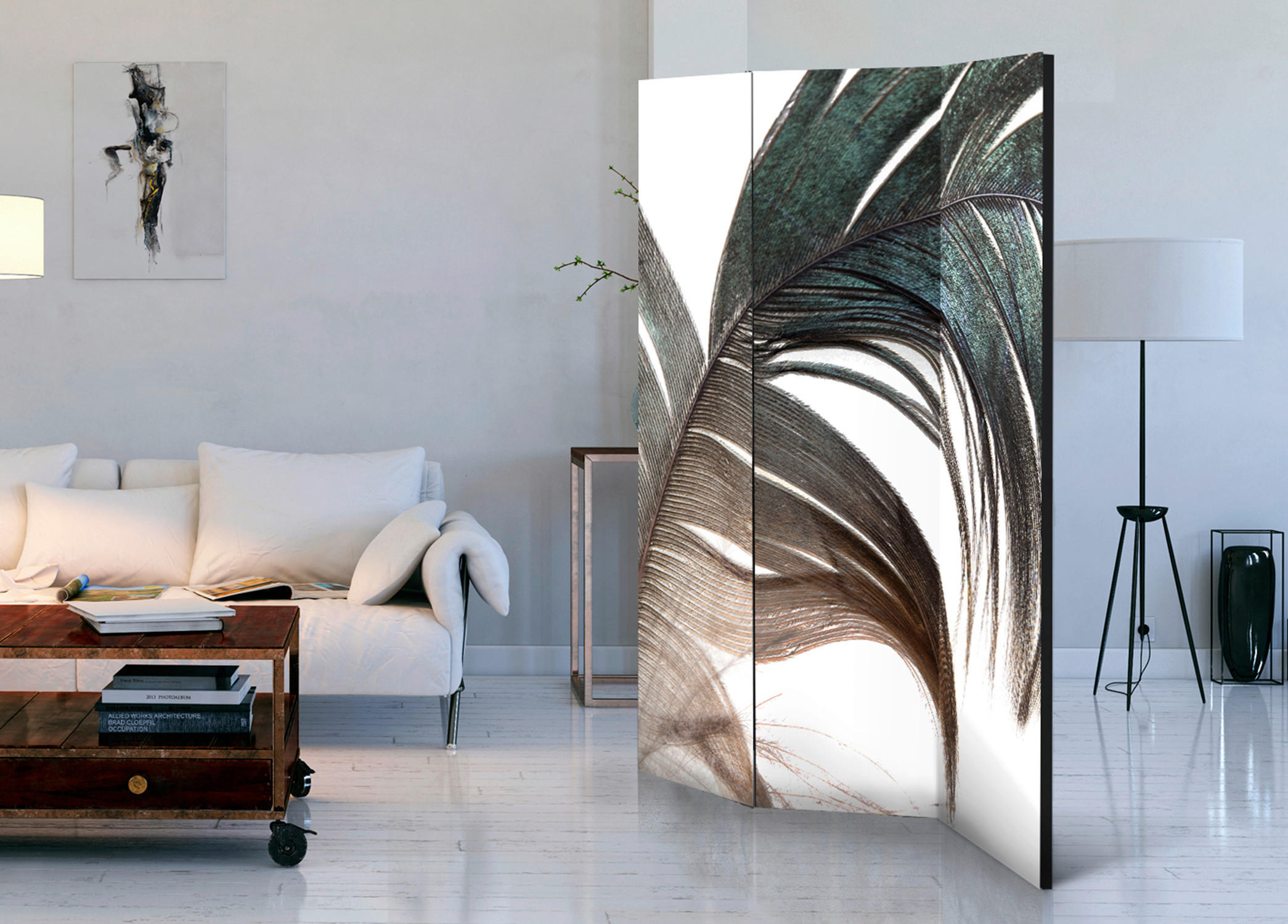 PARAVENT mit 3  Flügel - Ecru/Mintgrün, Basics, Holz/Kunststoff (135/172/3cm) - artgeist