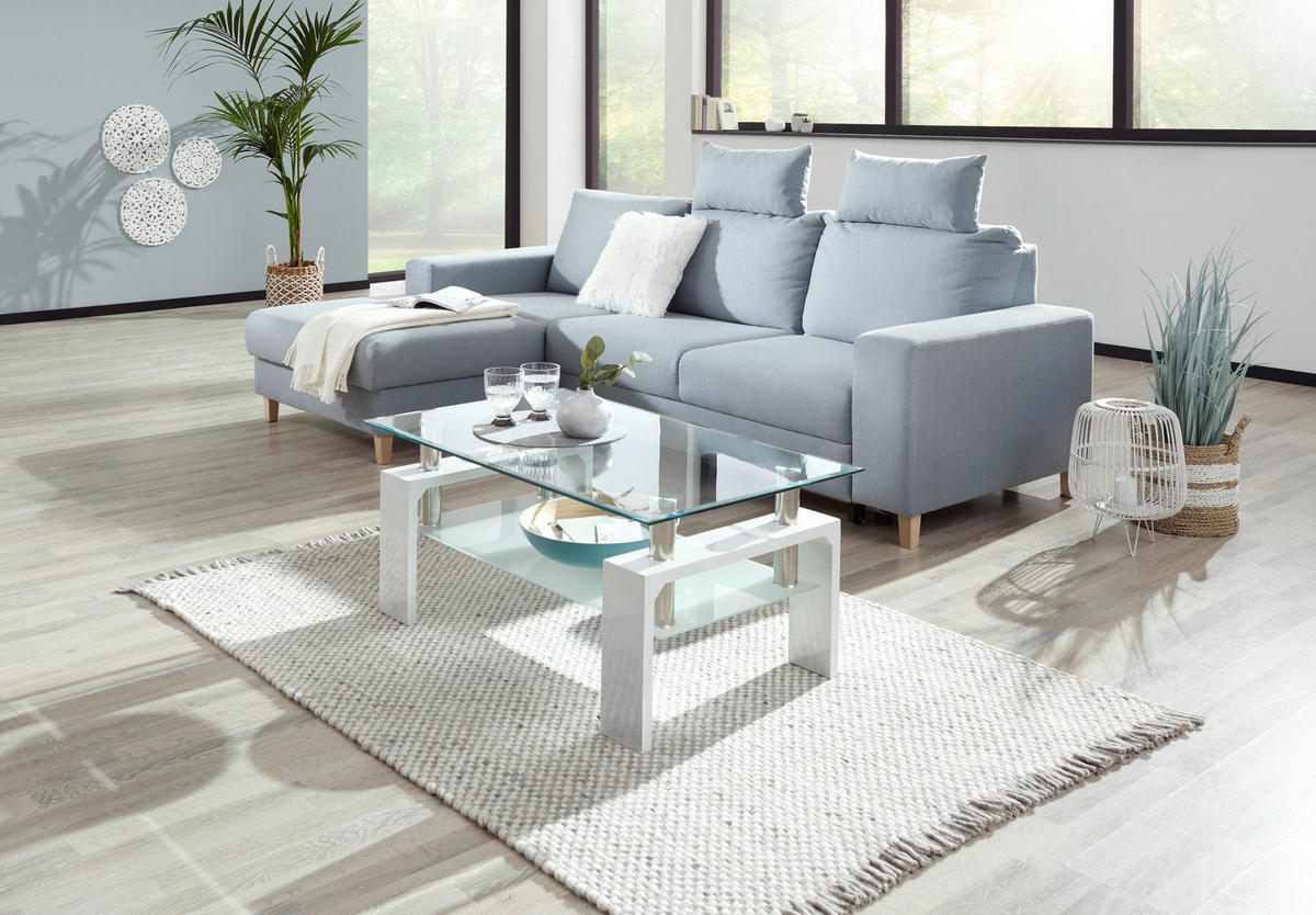 ECKSOFA Hellblau Webstoff  - Buchefarben/Hellblau, Design, Holz/Textil (160/260cm) - Ti'me